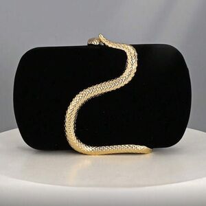 Elegant Black Clutch with Gold Snake Design Accent